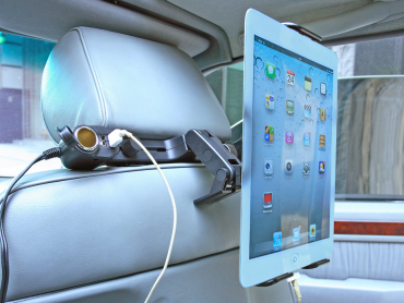 Car Headrest Mount Holder w/Cigarette Socket Adapter & USB Charger