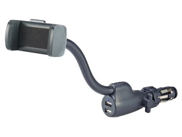 Gooseneck Car Mount Phone Holder with Dual USB Charger