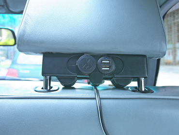 Car Headrest Mount w/Cigarette Socket Adapter & USB Charger