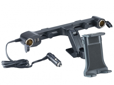Car Headrest Mount Holder w/Cigarette Socket Adapter & USB Charger